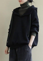 Einzigartiges schwarzes Rollkragen-Kordelzug-warmes Fleece-Sweatshirt für den Winter