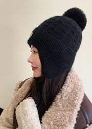 Unique Black Warm Knitted Cotton Bonnie Hat