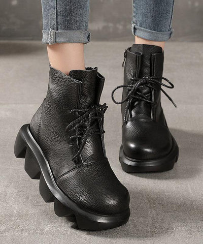 Unique Black Genuine Leather Ankle Boots - SooLinen