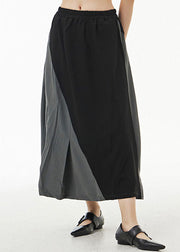 Unique Black Wrinkled Pockets Patchwork Cotton Skirts Summer