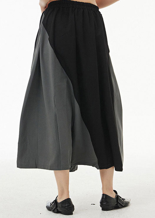 Unique Black Wrinkled Pockets Patchwork Cotton Skirts Summer