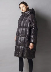 Unique Black hooded zippered Casual Winter Duck Down Thick down coat