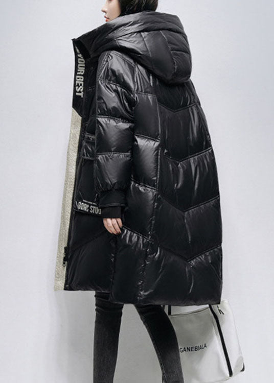 Einzigartige schwarze Winter-Entendaunenmäntel mit Reißverschluss und niedrigem Design