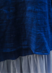 Einzigartige blaue asymmetrische Strickjacke aus Baumwolle mit Dreiviertelärmeln