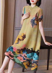 Unique Blue Print Floral Mandarin Collar Maxi Dresses Summer - SooLinen