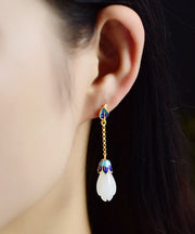 Unique Blue Sterling Silver Jade Enamel Colored Glaze Drop Earrings