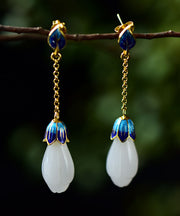Unique Blue Sterling Silver Jade Enamel Colored Glaze Drop Earrings
