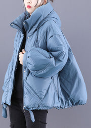 Einzigartiger blauer Kapuzenumhang Warmer Wintermantel aus Entendaunen