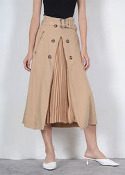 Unique Brown Pleated Summer Patchwork Skirt