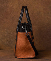 Unique Brown Solid Paintings Calf Leather Satchel Handbag