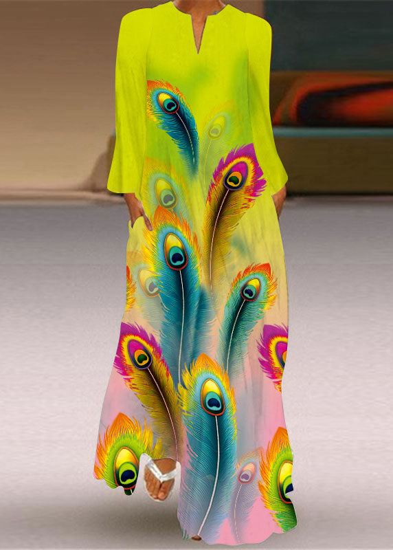 Unique Butterfly Print Pockets Chiffon Maxi Dresses Long Sleeve
