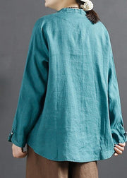 Unique Chinese Button Tops Women Sleeve Blue Blouse - SooLinen