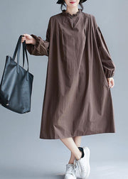 Unique Chocolate Clothes Women Ruffled Baggy Robes Dress - SooLinen