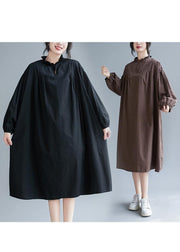 Unique Chocolate Clothes Women Ruffled Baggy Robes Dress - SooLinen