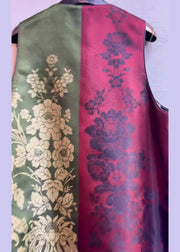 Unique Colorblock Asymmetrical Print Lace Up Patchwork Silk Waistcoat Sleeveless