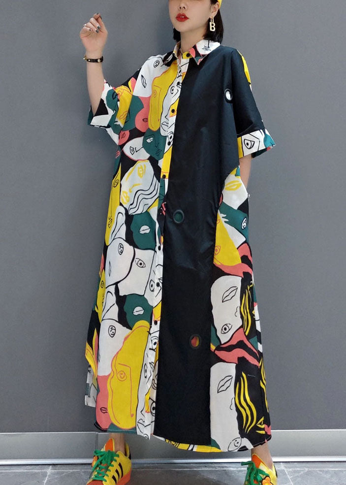 Unique Colorblock Asymmetrical Print Original Design Cotton Dresses Summer