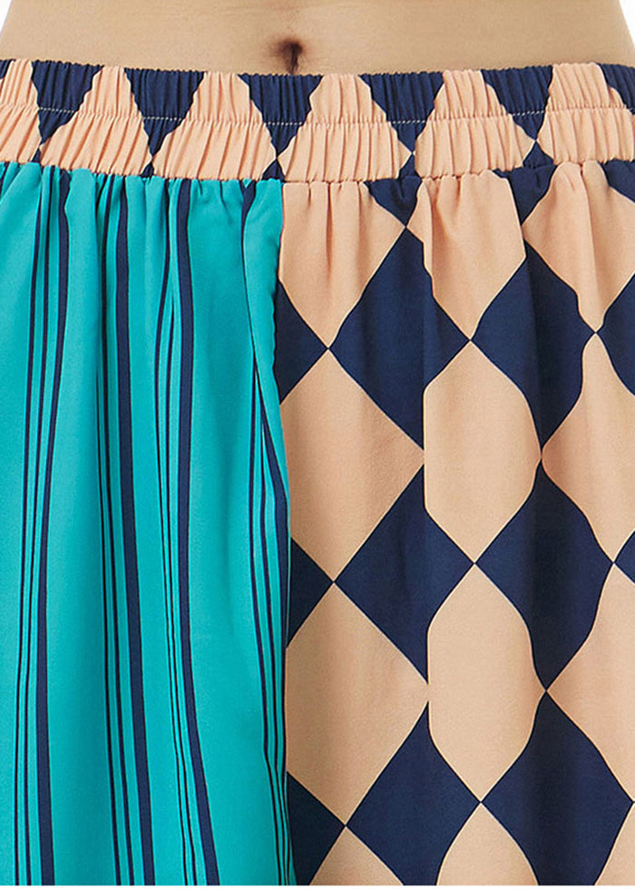 Unique Colorblock Elastic Waist Asymmetrical Patchwork Chiffon Pants Summer
