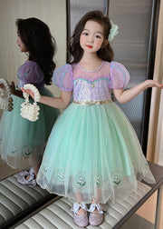 Unique Colorblock Embroidered Patchwork Tulle Kids Girls Long Dresses Summer