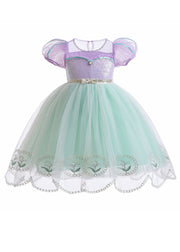 Unique Colorblock Embroidered Patchwork Tulle Kids Girls Long Dresses Summer