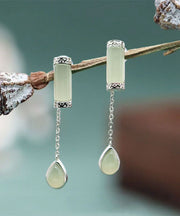 Unique Cyan Sterling Silver Inlaid Jade Drip Drop Earrings