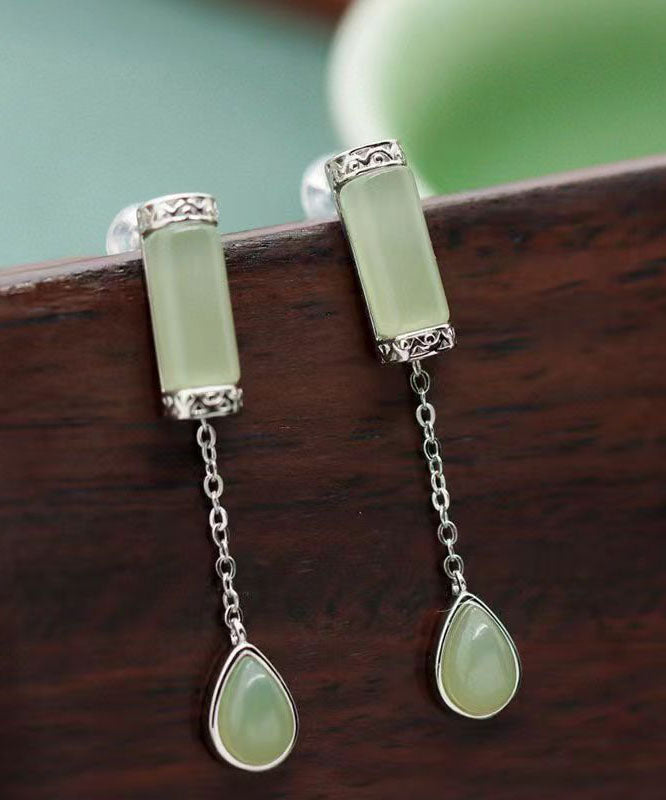 Unique Cyan Sterling Silver Inlaid Jade Drip Drop Earrings