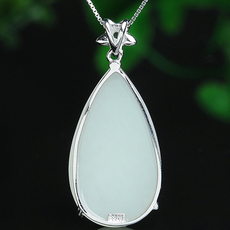 Unique Cyan Sterling Silver Jade Water Drop Pendant Necklace