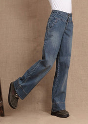 Einzigartige Jeansblaue Taschen mit hoher Taille und weitem Bein aus Baumwolle