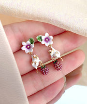 Unique Floral Animal Metal Grape Stud Earrings