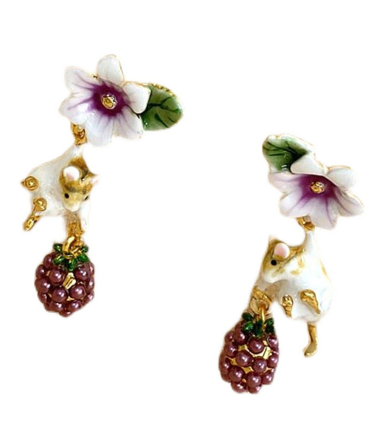 Unique Floral Animal Metal Grape Stud Earrings