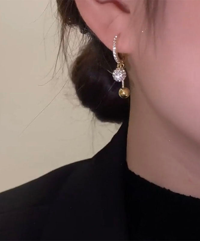 Unique Gold Copper Overgild Inlaid Zircon Drop Earrings