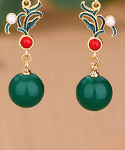 Einzigartige vergoldete Jaspis-Jade-Achat-Ohrringe
