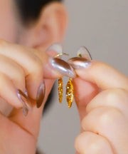 Unique Gold Stering Silver Overgild Zircon Leaf Drop Earrings