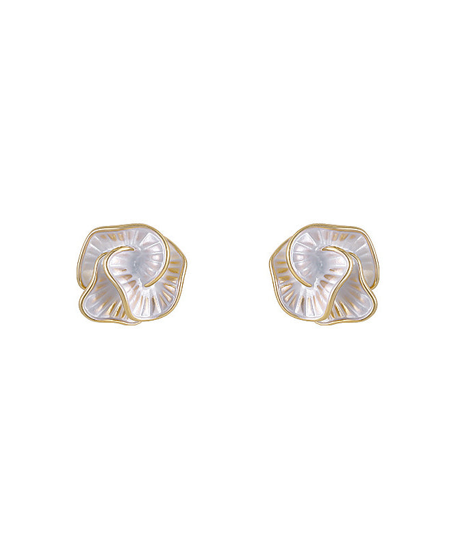 Unique Gold Sterling Silver Overgild Camellia Stud Earrings