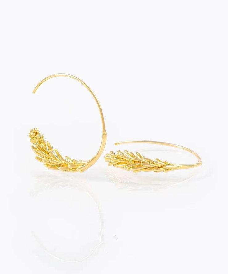 Unique Gold Sterling Silver Overgild Wheat Ears Hoop Earrings