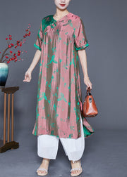 Unique Gradient Color Chinese Button Jacquard Silk Long Dress Summer