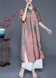 Unique Gradient Color Chinese Button Jacquard Silk Long Dress Summer
