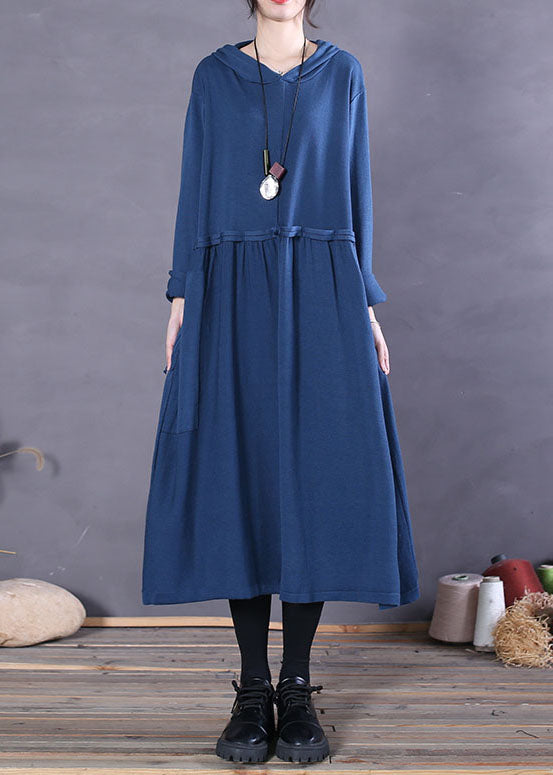 Unique Grass Green Hooded Pockets Knit Party Dress Spring