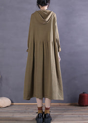 Unique Grass Green Hooded Pockets Knit Party Dress Spring