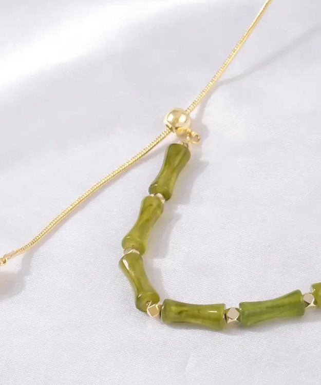 Unique Green Alloy Bamboo Joint Tassel Lariat Necklace