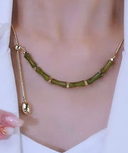 Unique Green Alloy Bamboo Joint Tassel Lariat Necklace