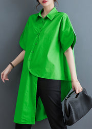 Unique Green Asymmetrical Low High Design Cotton Shirt Tops Summer