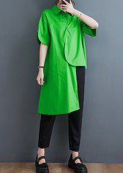 Unique Green Asymmetrical Low High Design Cotton Shirt Tops Summer