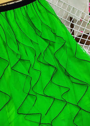 Unique Green Asymmetrical Patchwork Ruffles Tulle Skirt Summer