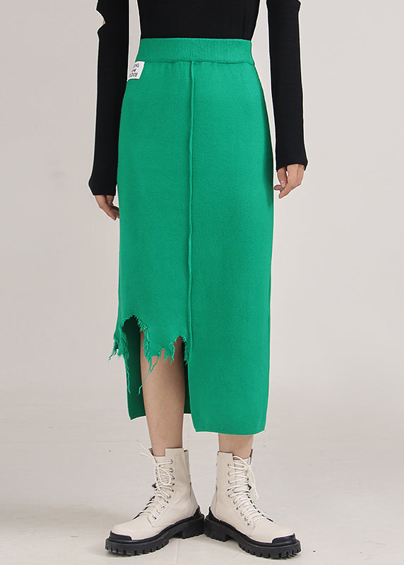 Unique Green Asymmetrical Patchwork Skirts Spring