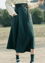 Unique Green Asymmetrical Pockets Cotton Skirt Summer