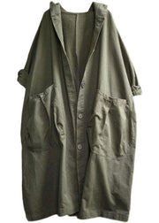 Unique Green Button Pockets Patchwork Fall Hoodies Outwear Long sleeve - SooLinen