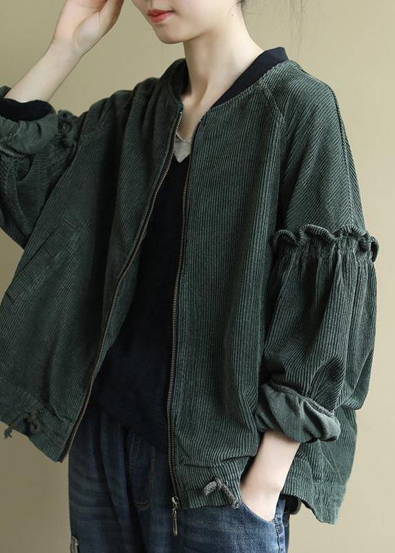 Unique Green Spring Jackets Fashion Outfit Ruffles - SooLinen