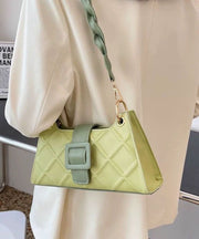Unique Green Faux Leather Zip Up Patchwork Buckle Messenger Bag