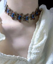 Unique Blue Butterfly Choker Necklace