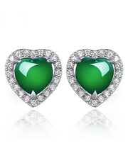 Unique Green Inlaid Gem Stone Zircon Love Stud Earrings
